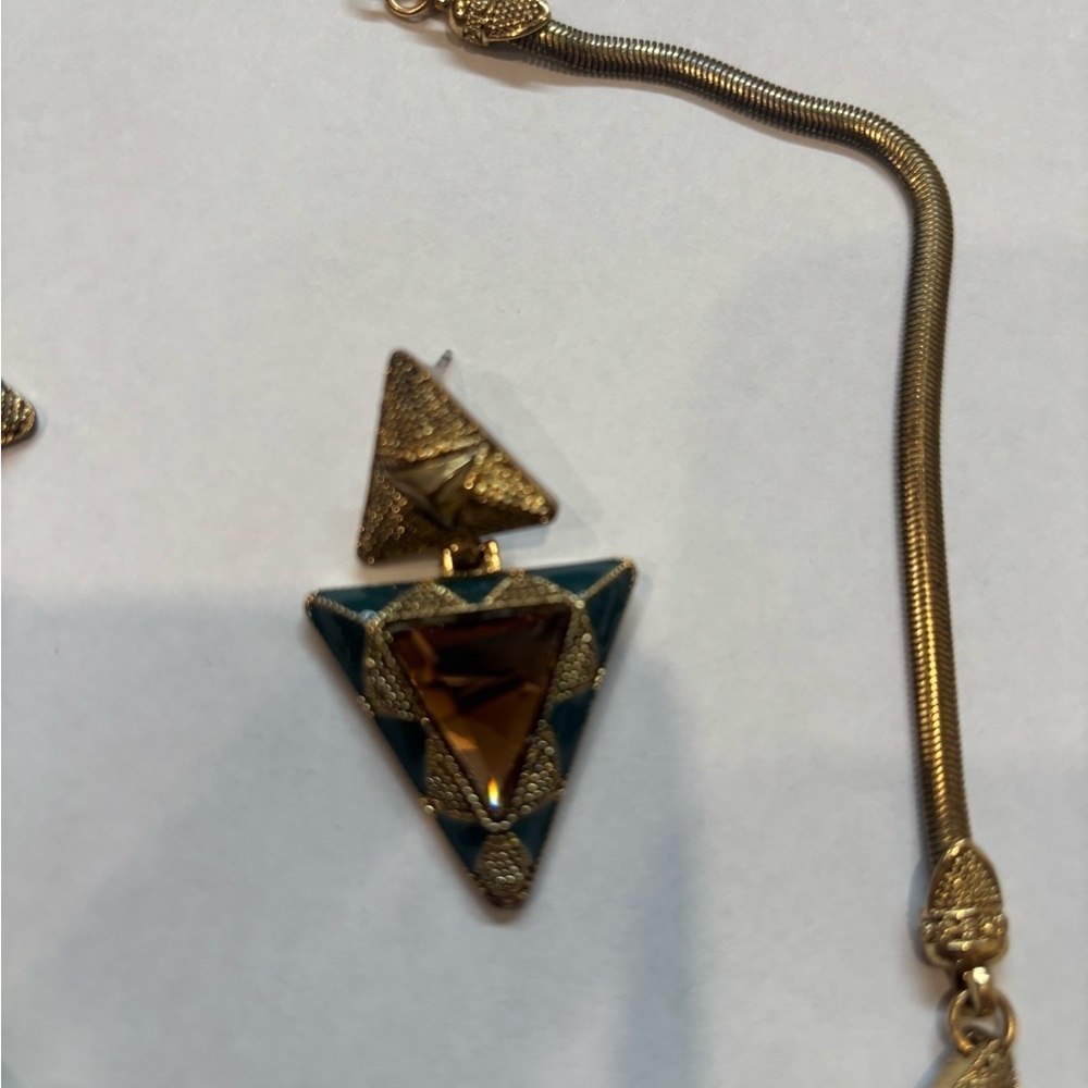 Geometric Gold and Brown Necklace Set - Picture 2 of 5